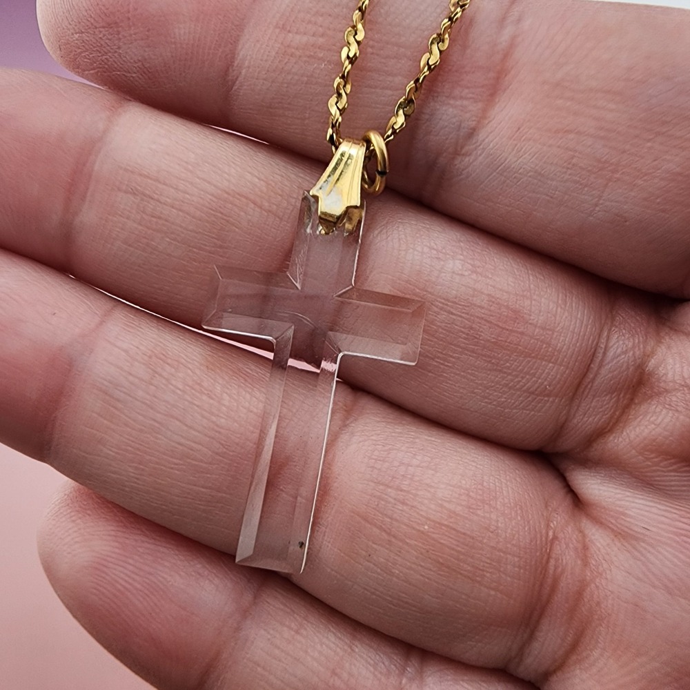 Monet Clear Cross Pendant Necklace Gold Tone Singapore Chain Religious Jewelry